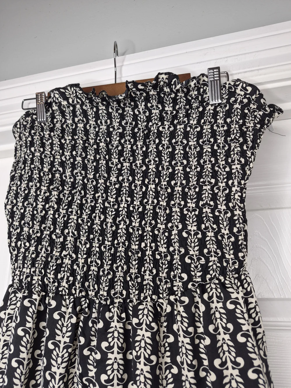 Hint Of Blush Black Strapless Smocked Wide-Leg Jumpsuit with White Pattern XL NW